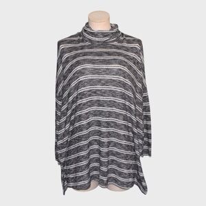 Postmark Anthropologie Mika Black White Striped Oversized Turtleneck Top